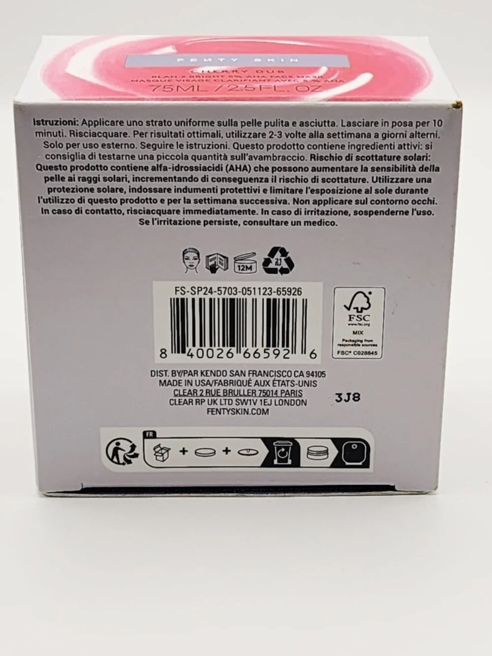 Fenty Skin Cherry Dub Blah 2 Bright 5% AHA BHA Face Mask 2.5oz 75ml New in Box